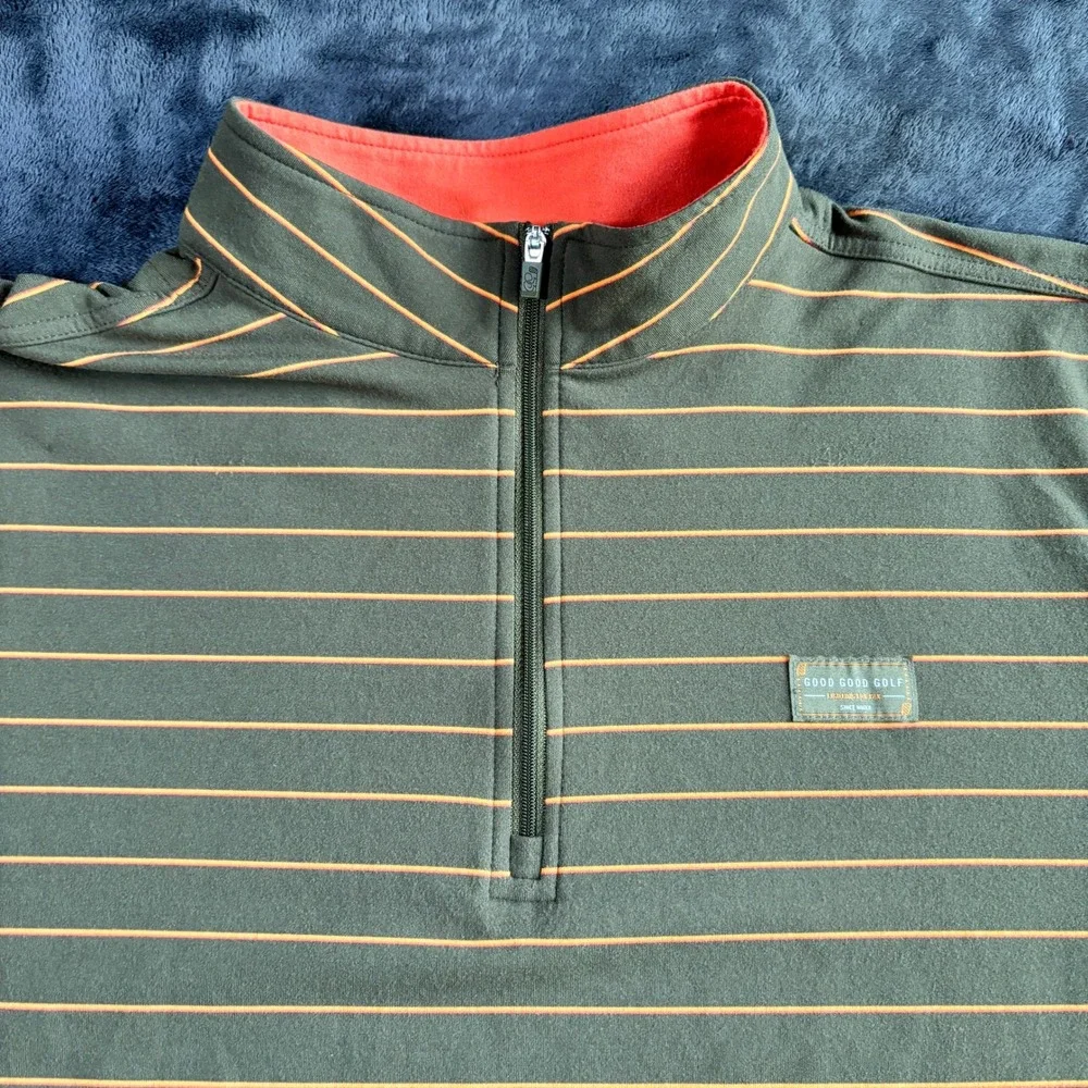 $100 Good Good Golf Mens 1/4‎ Zip Pullover Golfcore 2XL Green Orange